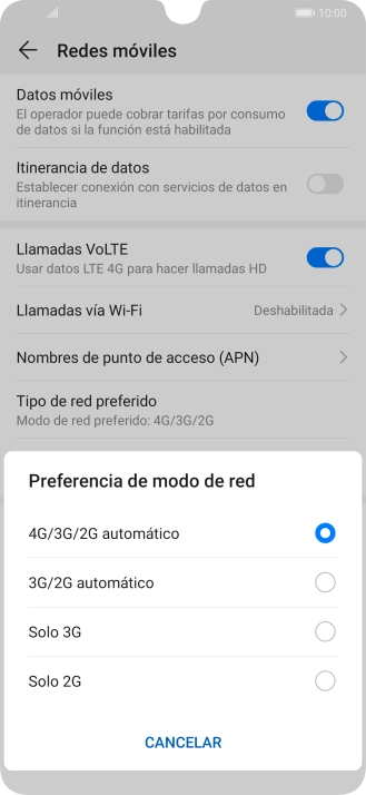 Pulsa el tipo de red deseado. Pulsa el tipo de red deseado.