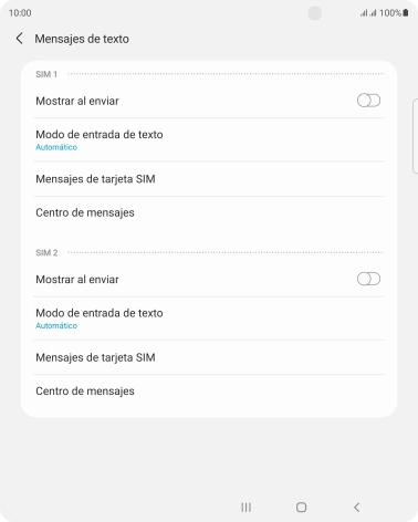 Pulsa Centro de mensajes bajo la tarjeta SIM deseada. Pulsa Centro de mensajes bajo la tarjeta SIM deseada.