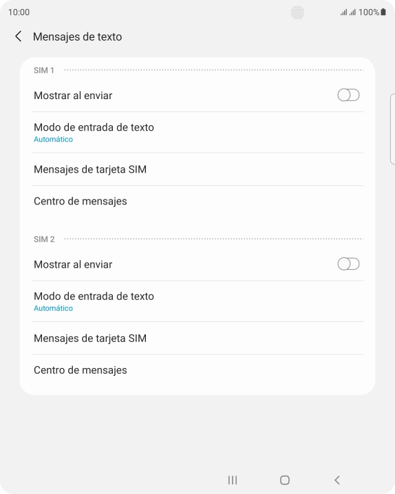 Pulsa Centro de mensajes bajo la tarjeta SIM deseada. Pulsa Centro de mensajes bajo la tarjeta SIM deseada.