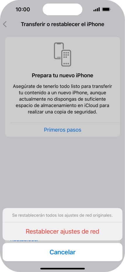Pulsa Restablecer ajustes de red. Pulsa Restablecer ajustes de red.