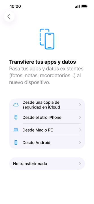 Pulsa No transferir nada y sigue las indicaciones de la pantalla para finalizar la activación del teléfono. Pulsa No transferir nada y sigue las indicaciones de la pantalla para finalizar la activación del teléfono.