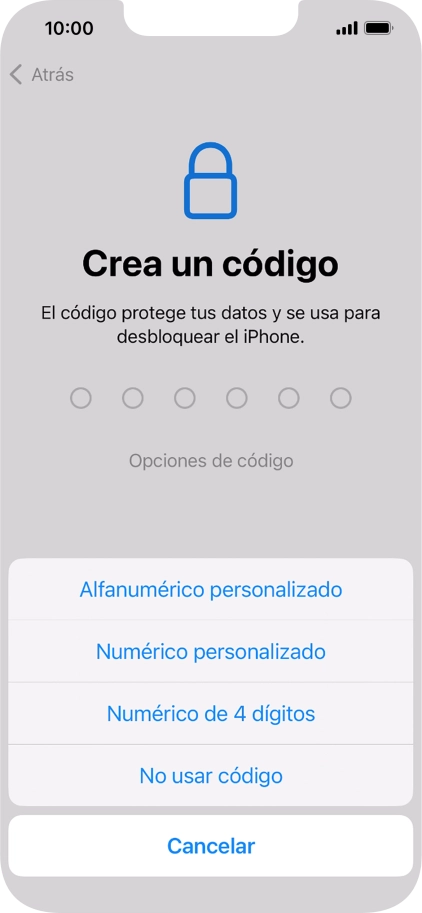 Sigue las indicaciones de la pantalla para activar el uso del código de seguridad o pulsa No usar código. Sigue las indicaciones de la pantalla para activar el uso del código de seguridad o pulsa No usar código.
