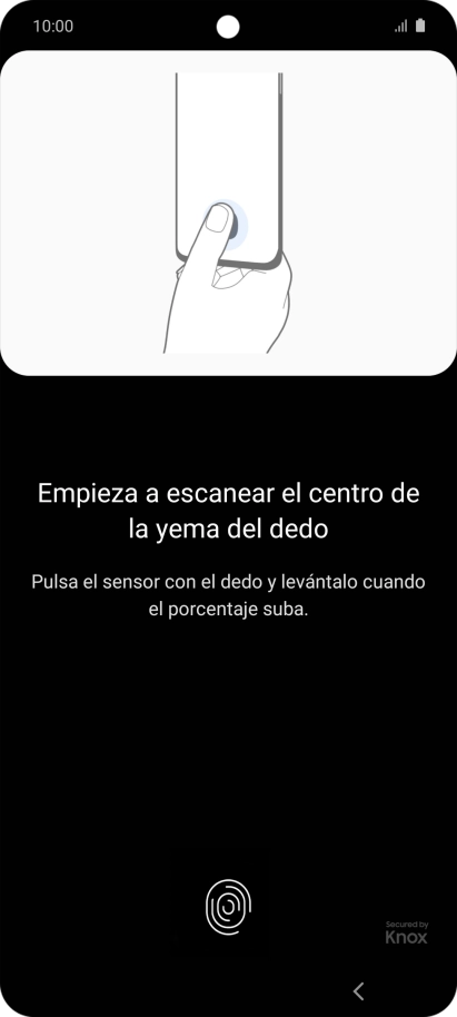Sigue las indicaciones de la pantalla para crear una huella digital como código de seguridad. Sigue las indicaciones de la pantalla para crear una huella digital como código de seguridad.