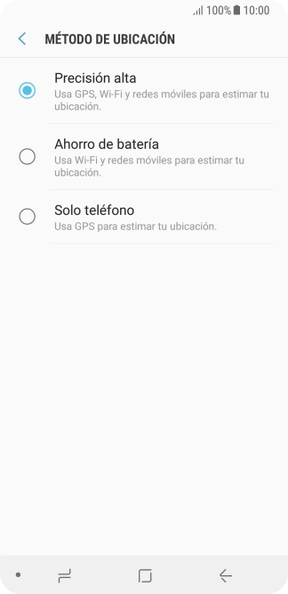 Si seleccionas Precisión alta, el teléfono podrá encontrar tu posición exacta con ayuda de los satélites GPS, la red móvil y una red wifi cercana. El GPS por satélite requiere vista libre al cielo.