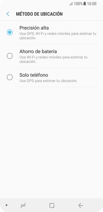 Si seleccionas Precisión alta, el teléfono podrá encontrar tu posición exacta con ayuda de los satélites GPS, la red móvil y una red wifi cercana. El GPS por satélite requiere vista libre al cielo.