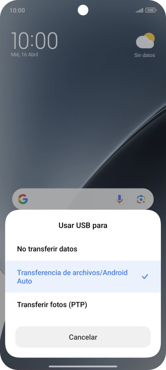 Pulsa Transferencia de archivos/Android Auto. Pulsa Transferencia de archivos/Android Auto.