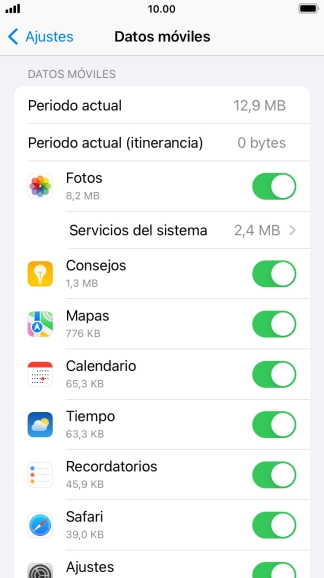 El consumo total aparece junto a Periodo actual.