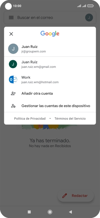 Pulsa la cuenta de correo electrónico deseada. Pulsa la cuenta de correo electrónico deseada.