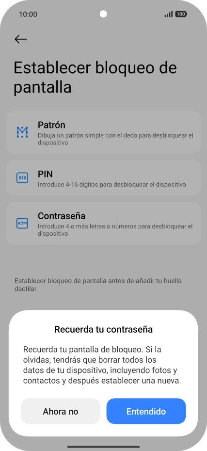 Pulsa Entendido y sigue las indicaciones de la pantalla para crear un código de seguridad del teléfono adicional. Pulsa Entendido y sigue las indicaciones de la pantalla para crear un código de seguridad del teléfono adicional.
