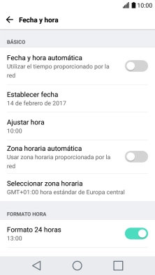 Pulsa Fecha y hora automática para activar la función. Pulsa Fecha y hora automática para activar la función.