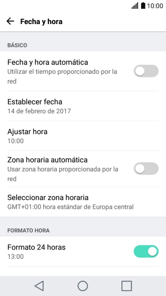 Pulsa Fecha y hora automática para activar la función. Pulsa Fecha y hora automática para activar la función.