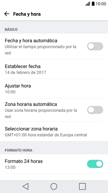 Pulsa Fecha y hora automática para activar la función. Pulsa Fecha y hora automática para activar la función.