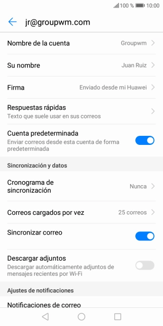 Pulsa Nombre de la cuenta e introduce el nombre de la cuenta de correo electrónico. Pulsa Nombre de la cuenta e introduce el nombre de la cuenta de correo electrónico.