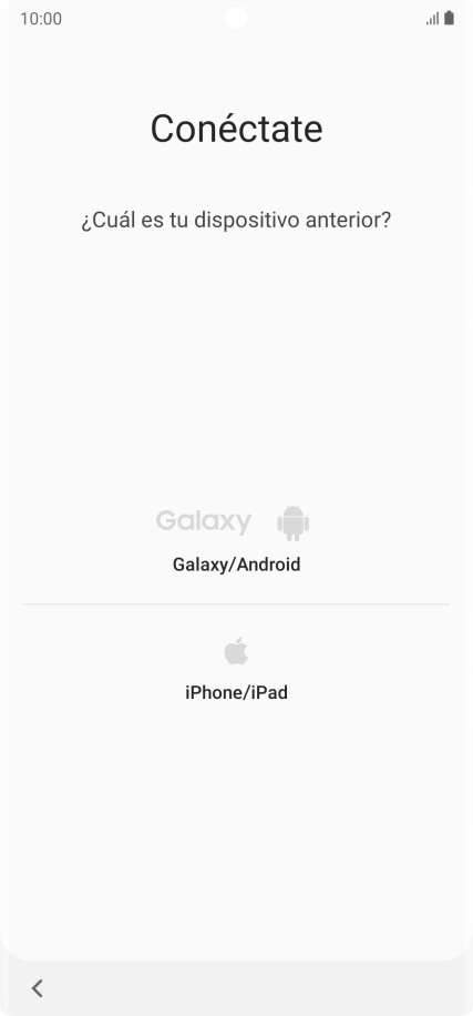 Pulsa el ajuste deseado y sigue las instrucciones de la pantalla para transferir el contenido del otro teléfono. Pulsa el ajuste deseado y sigue las instrucciones de la pantalla para transferir el contenido del otro teléfono.