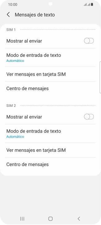 Pulsa Centro de mensajes bajo la tarjeta SIM deseada. Pulsa Centro de mensajes bajo la tarjeta SIM deseada.