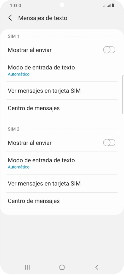 Pulsa Centro de mensajes bajo la tarjeta SIM deseada. Pulsa Centro de mensajes bajo la tarjeta SIM deseada.