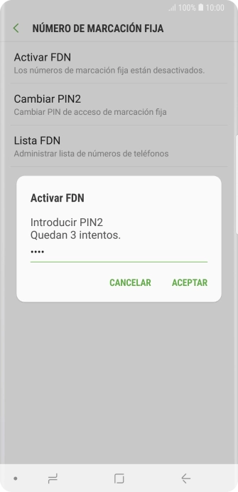 Introduce el código PIN2 y pulsa ACEPTAR. Introduce el código PIN2 y pulsa ACEPTAR.