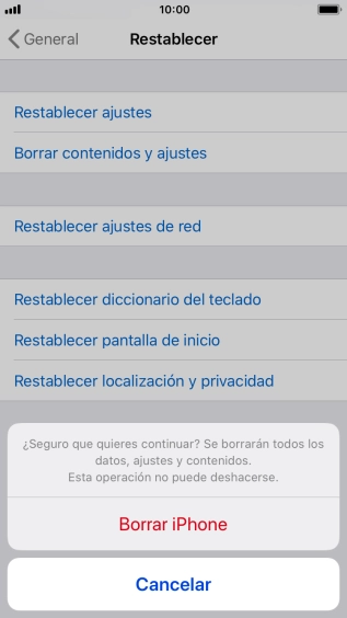 Pulsa Borrar iPhone. Pulsa Borrar iPhone.