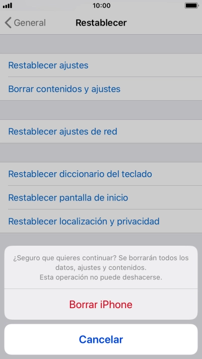 Pulsa Borrar iPhone. Pulsa Borrar iPhone.