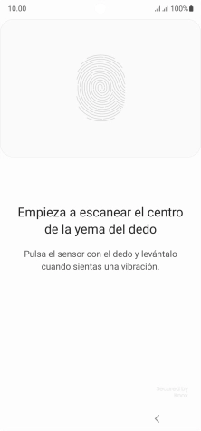 Sigue las indicaciones de la pantalla para crear una huella digital como código de seguridad. Sigue las indicaciones de la pantalla para crear una huella digital como código de seguridad.