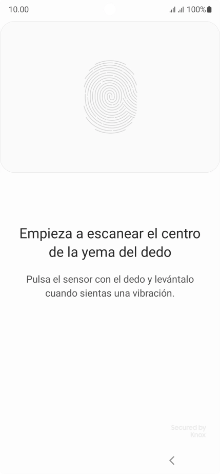 Sigue las indicaciones de la pantalla para crear una huella digital como código de seguridad. Sigue las indicaciones de la pantalla para crear una huella digital como código de seguridad.