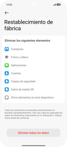Pulsa Eliminar todos los datos. Pulsa Eliminar todos los datos.