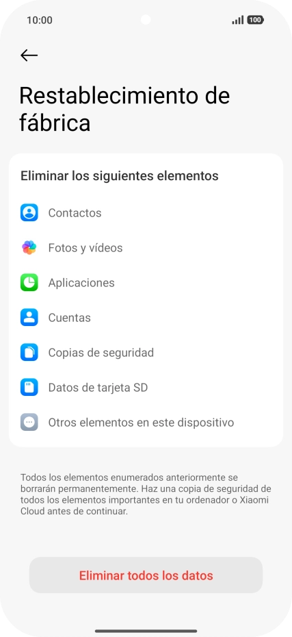 Pulsa Eliminar todos los datos. Pulsa Eliminar todos los datos.