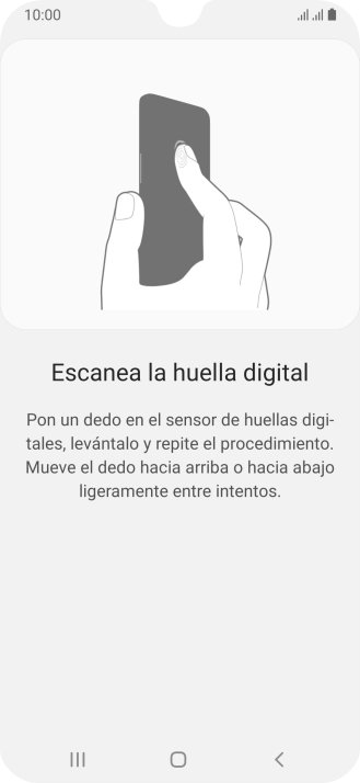 Sigue las indicaciones de la pantalla para crear una huella digital como código de seguridad. Sigue las indicaciones de la pantalla para crear una huella digital como código de seguridad.