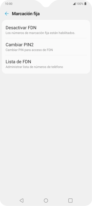 Pulsa Desactivar FDN para desactivar la marcación fija. Pulsa Desactivar FDN para desactivar la marcación fija.