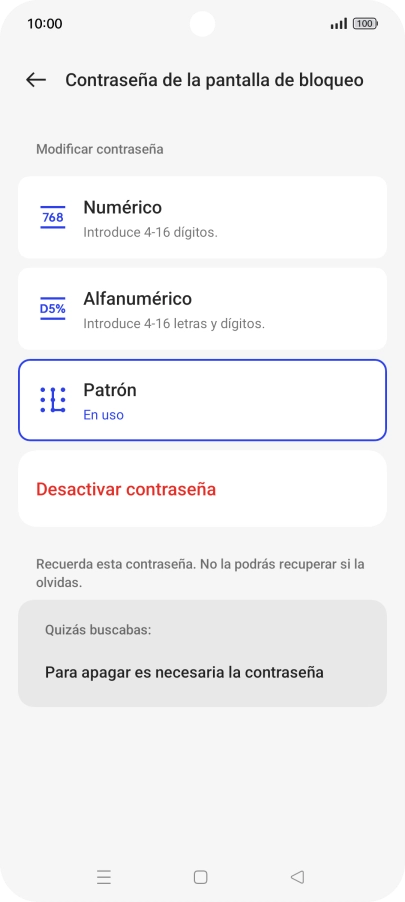 Pulsa Desactivar contraseña. Pulsa Desactivar contraseña.