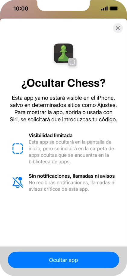Pulsa Ocultar app. Pulsa Ocultar app.