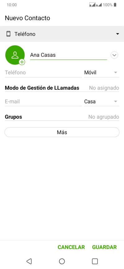 Pulsa Teléfono e introduce el número de teléfono deseado.