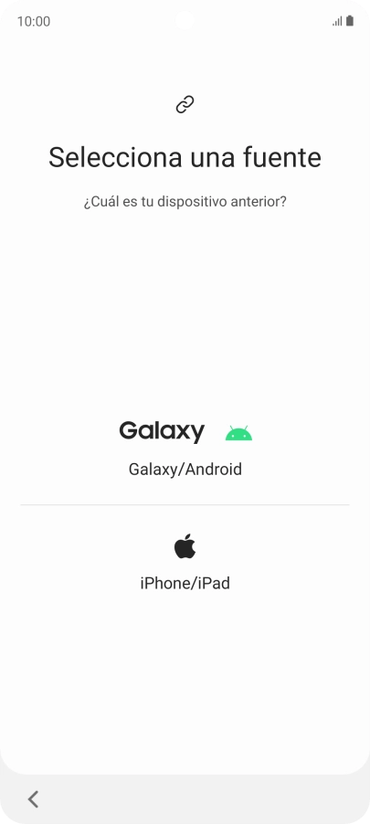 Pulsa el ajuste deseado y sigue las instrucciones de la pantalla para transferir el contenido del otro teléfono. Pulsa el ajuste deseado y sigue las instrucciones de la pantalla para transferir el contenido del otro teléfono.