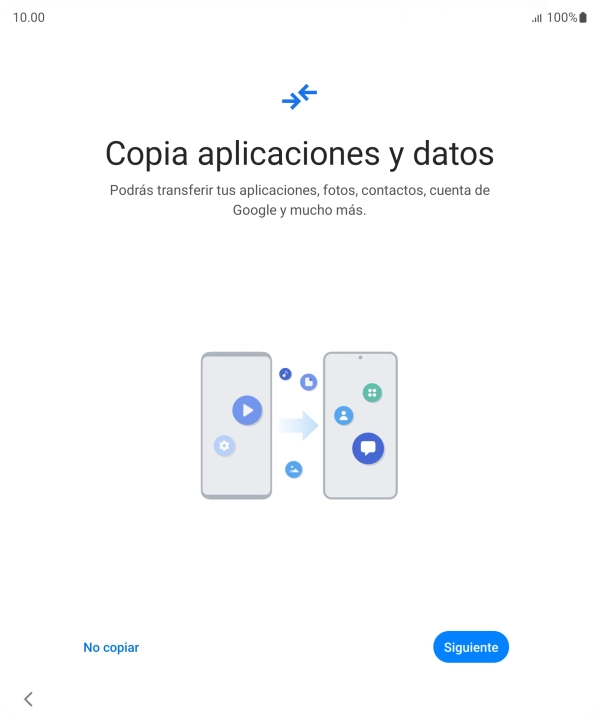 Puedes transferir el contenido de otro teléfono cuando activas tu teléfono por primera vez y cuando lo has restablecido. Cuando aparezca en la pantalla del teléfono esta imagen, ya está listo para la transmisión del contenido del otro teléfono. Puedes transferir el contenido de otro teléfono cuando activas tu teléfono por primera vez y cuando lo has restablecido. Cuando aparezca en la pantalla del teléfono esta imagen, ya está listo para la transmisión del contenido del otro teléfono.