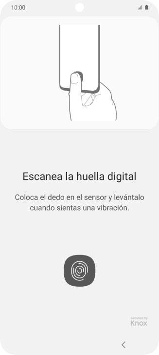 Sigue las indicaciones de la pantalla para crear una huella digital como código de seguridad. Sigue las indicaciones de la pantalla para crear una huella digital como código de seguridad.