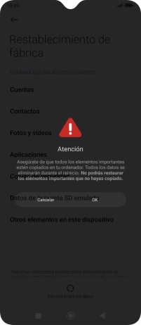 Pulsa OK. Espera unos instantes mientras el teléfono restablece la configuración predeterminada. Sigue las indicaciones de la pantalla para configurar el teléfono y dejarlo listo para su uso. Pulsa OK. Espera unos instantes mientras el teléfono restablece la configuración predeterminada. Sigue las indicaciones de la pantalla para configurar el teléfono y dejarlo listo para su uso.