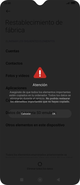 Pulsa OK. Espera unos instantes mientras el teléfono restablece la configuración predeterminada. Sigue las indicaciones de la pantalla para configurar el teléfono y dejarlo listo para su uso. Pulsa OK. Espera unos instantes mientras el teléfono restablece la configuración predeterminada. Sigue las indicaciones de la pantalla para configurar el teléfono y dejarlo listo para su uso.
