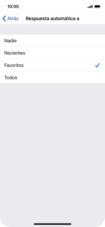 Pulsa el ajuste deseado para seleccionar qué contactos deben recibir un mensaje automático indicando que la función de Pulsa el ajuste deseado para seleccionar qué contactos deben recibir un mensaje automático indicando que la función de