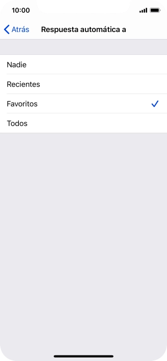 Pulsa el ajuste deseado para seleccionar qué contactos deben recibir un mensaje automático indicando que la función de Pulsa el ajuste deseado para seleccionar qué contactos deben recibir un mensaje automático indicando que la función de