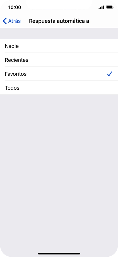 Pulsa el ajuste deseado para seleccionar qué contactos deben recibir un mensaje automático indicando que la función de Pulsa el ajuste deseado para seleccionar qué contactos deben recibir un mensaje automático indicando que la función de