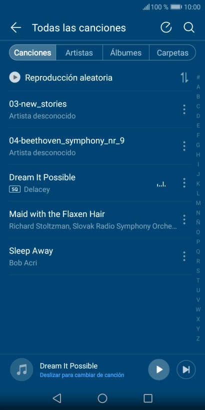Pulsa una categoría y desplázate al archivo de música deseado. Pulsa una categoría y desplázate al archivo de música deseado.