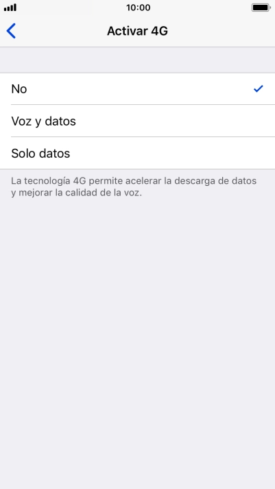 Si deseas desactivar el uso de 4G, pulsa No. Si deseas desactivar el uso de 4G, pulsa No.