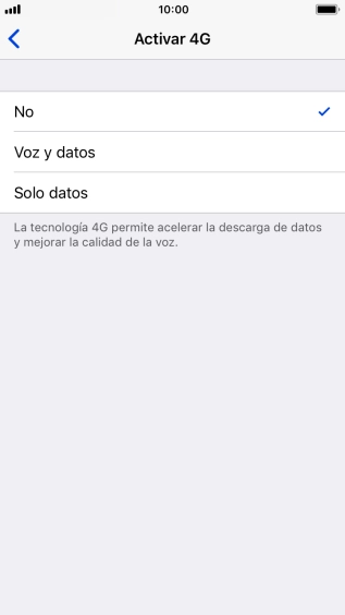 Si deseas desactivar el uso de 4G, pulsa No. Si deseas desactivar el uso de 4G, pulsa No.