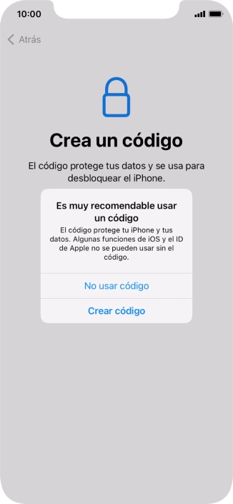 Si desactivas la función, pulsa No usar código. Si desactivas la función, pulsa No usar código.