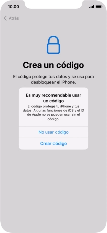Si desactivas la función, pulsa No usar código. Si desactivas la función, pulsa No usar código.