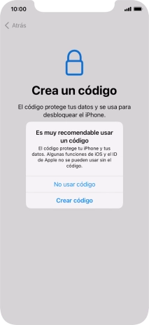 Si desactivas la función, pulsa No usar código. Si desactivas la función, pulsa No usar código.