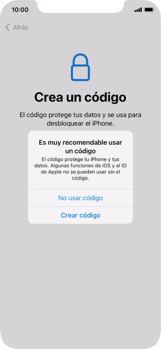 Si desactivas la función, pulsa No usar código. Si desactivas la función, pulsa No usar código.