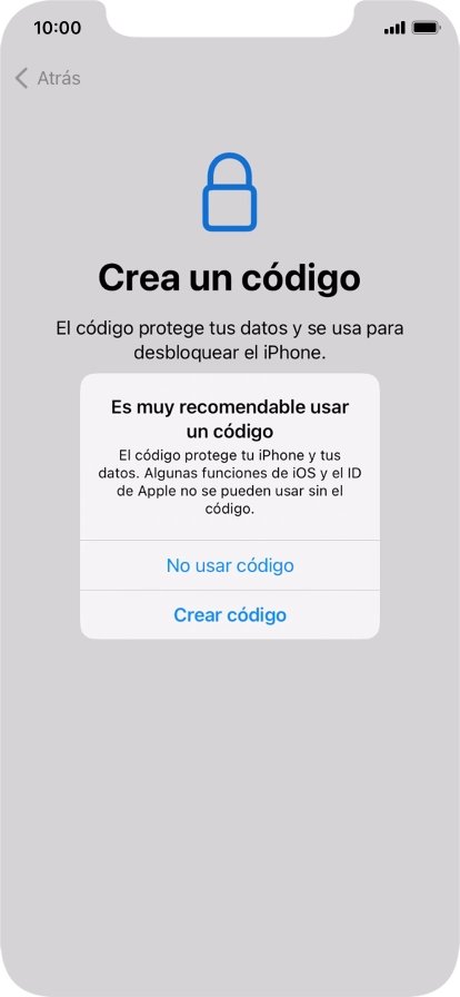 Si desactivas la función, pulsa No usar código. Si desactivas la función, pulsa No usar código.