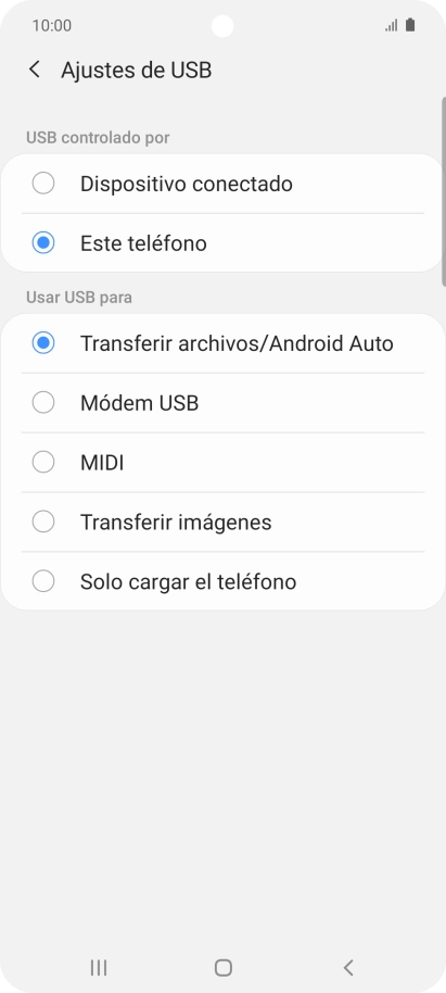 Pulsa Transferir archivos/Android Auto. Pulsa Transferir archivos/Android Auto.