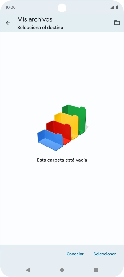 Si deseas crear una nueva carpeta, pulsa el icono de nueva carpeta y sigue las indicaciones de la pantalla para crearla. Si deseas crear una nueva carpeta, pulsa el icono de nueva carpeta y sigue las indicaciones de la pantalla para crearla.